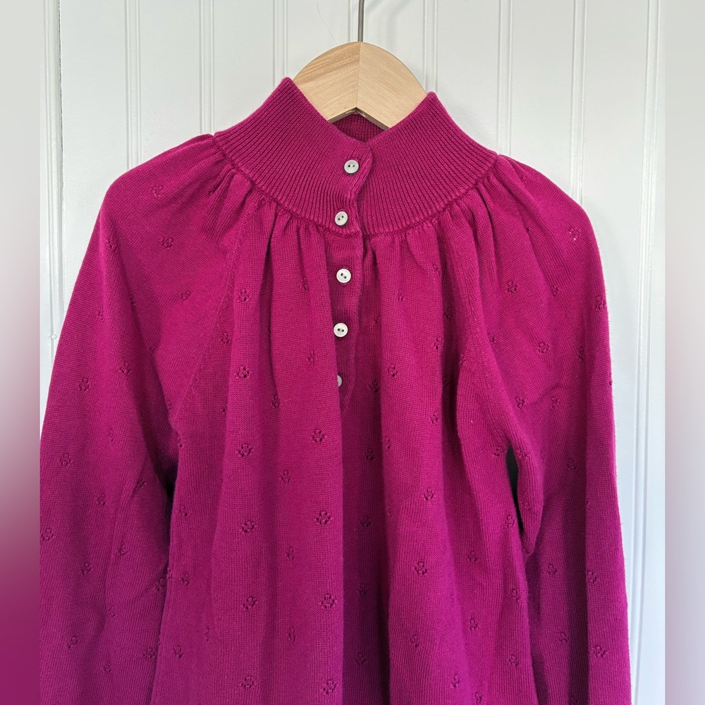 Tea Collection Fuchsia Button-Up Pointelle Sweater - Picture 2 of 11